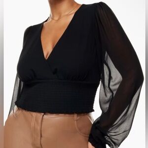 Aritzia Wilfred Wistful Black Sheer Sleeve Blouse Womens Medium